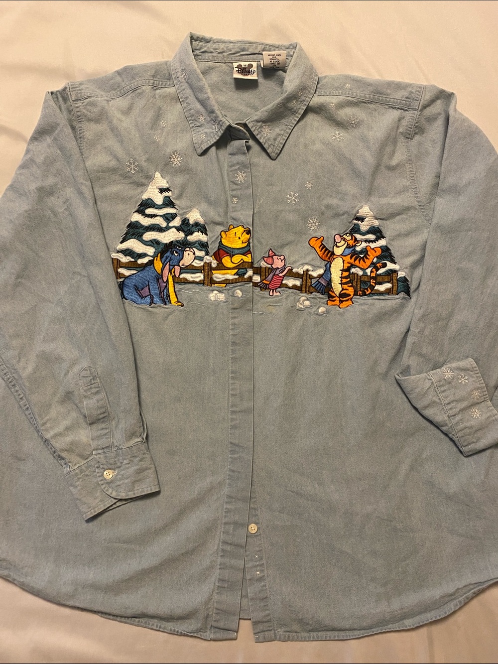 Disney Light Blue Embroidered Winnie the Pooh Denim Shirt